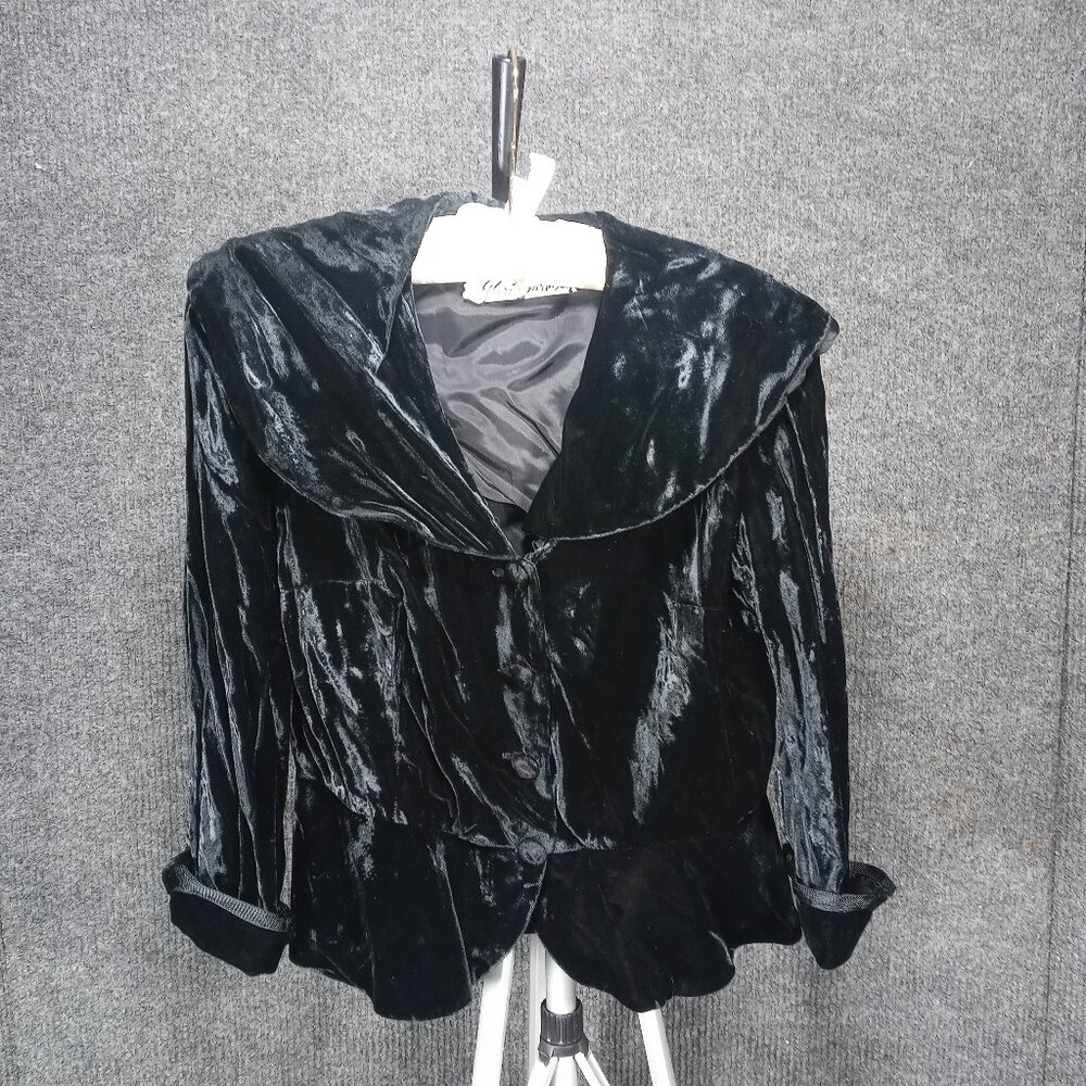 1960's Vintage Black Velvet Short Coat with Large Collar by Gloria Swanson